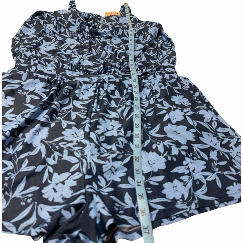 Plus Size Swim Romper 18 20 Blue Floral Pockets Lined Beach Vacation Swimsuit - Picture 6 of 16